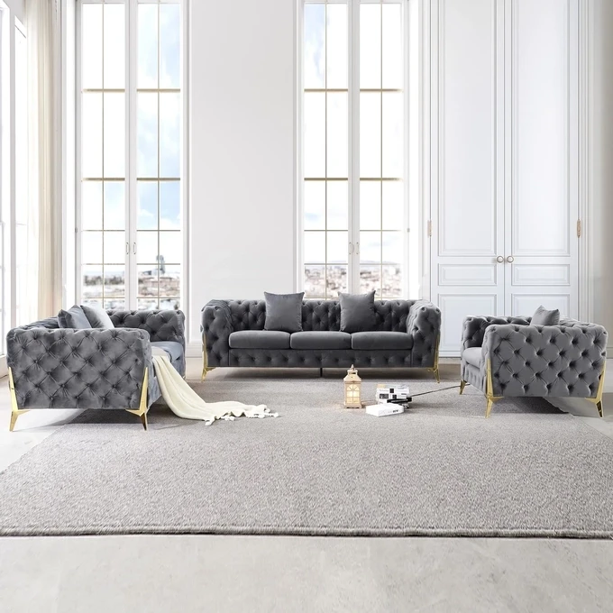 Contemporary Sleek Velvet Living Room Sofa