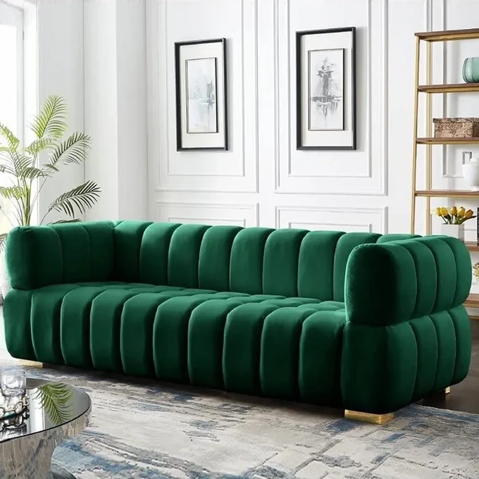 Small green velvet sofa